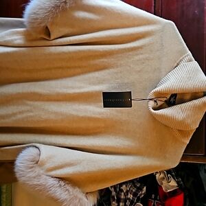 New without tags cashmere and fur trimmed sweater